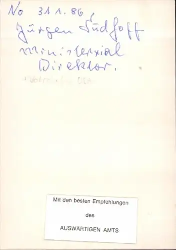 Foto Politiker Jürgen Sudhoff, Portrait, Autogramm