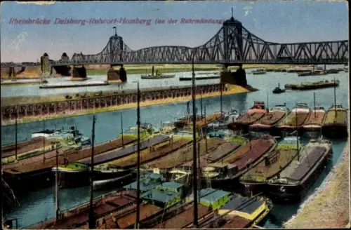 Ak Homberg Ruhrort Duisburg im Ruhrgebiet, Rheinbrücke, Boote