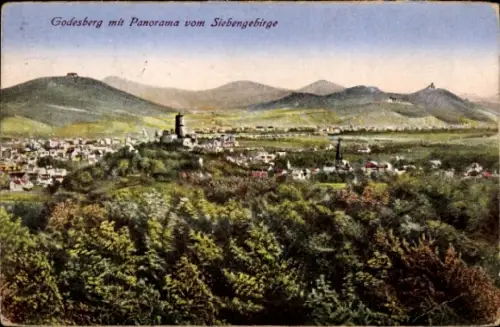 Ak Bad Godesberg Bonn am Rhein,  Panorama vom Siebengebirge, Landschaft, Stadtansicht