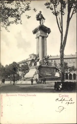 Ak Torino Turin Piemonte, Monumento Vittorio Emanuele,  Statue, Soldaten,  1905
