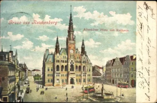 Ak Reichenberg in Böhmen Liberec Tschechien, Altstädter Platz mit Rathaus