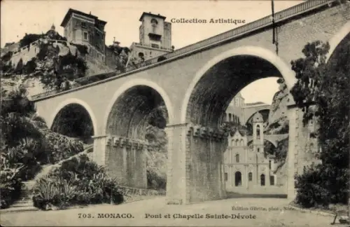 Ak Monaco, Brücke, Kapelle Sainte-Dévote,  künstlerische 