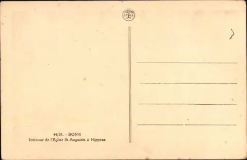 Ak Hippone Annaba Algerien, Innenansicht der Kirche St. Augustin, Stühle, Säulen, Fenster