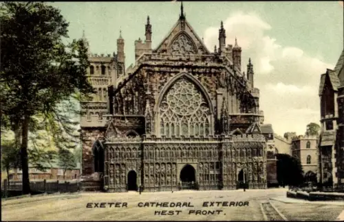Ak Exeter Devon England, Exeter Kathedrale, Westfront, Außenansicht