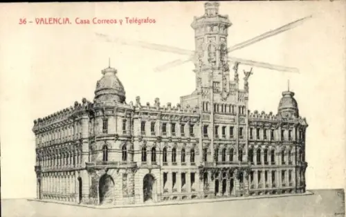Ak Valencia Stadt Spanien,  Casa Correos y Telégrafos,  Architektur