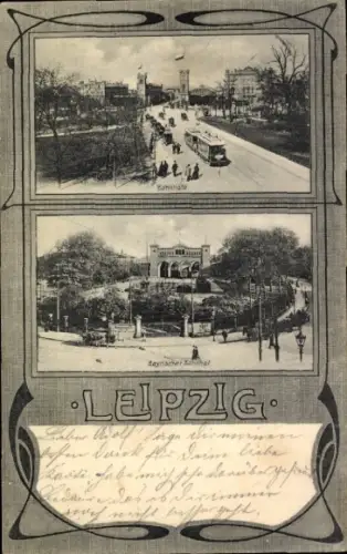 Passepartout Ak Leipzig, Bahnhöfe, Bayrischer Bahnhof, Straßenbahn