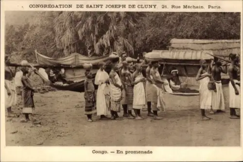 Ak Französisch Kongo, En promenade, Congrégation de Saint Joseph de Cluny, Afrikaner