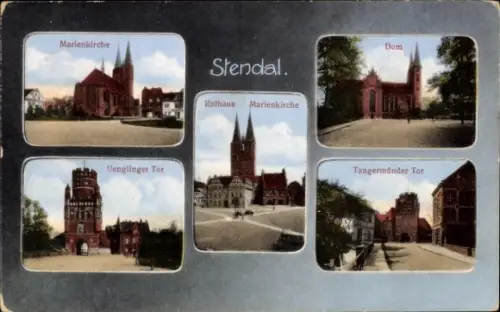 Ak Stendal in der Altmark, Marienkirche, Dom, Rathaus, Tangermünder Tor