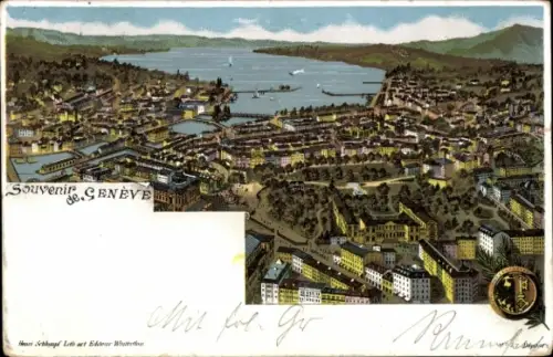 Litho Genf Stadt Schweiz, Gesamtansicht