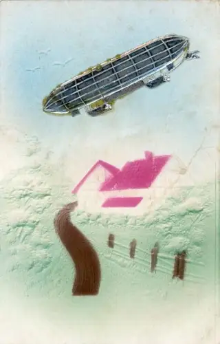 Ak Zeppelin, Luftschiff, Wohnhaus, Kitsch