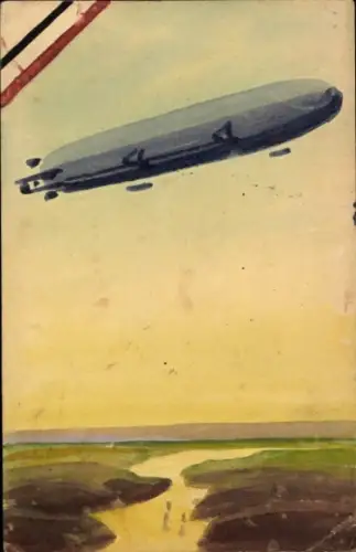 Ak Luftschiff, Zeppelin, Fahne