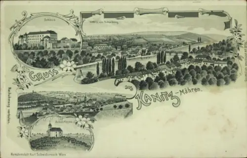 Litho Dolní Kounice Kanitz Südmähren, Gesamtansicht. Schloss, Kirche