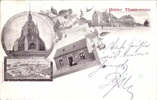 Ak Poštorná Unterthemenau Südmähren, Gesamtansicht, Kirche