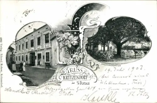 Ak Kritzendorf Niederösterreich, Gasthaus zum braunen Hirschen, Garten