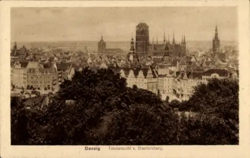 Ak Gdańsk Danzig, Totalansicht vom Bischofsberg, Marienkirche