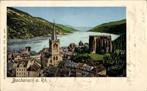 Golden Windows Leuchtfenster Ak Bacharach am Rhein, Gesamtansicht