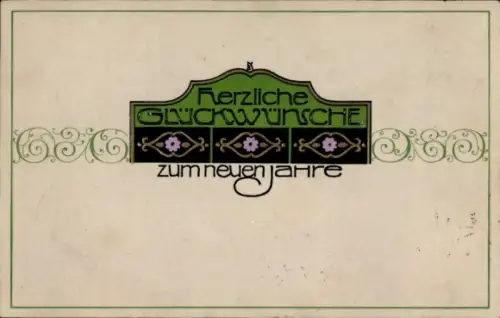Jugendstil Ak Fröhliches Neujahr, Blumenornament