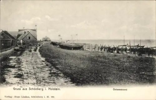 Ak Ostseebad Schönberg in Holstein, Strand, Boote, Fischernetze
