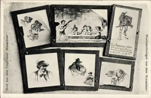 Ak Tegernsee in Oberbayern, Tegernseer Braustüberl, Wandzeichnungen