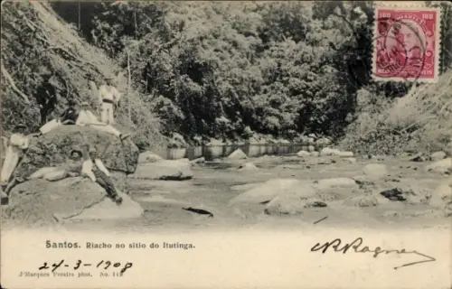 Ak Santos Brasilien, Flusslandschaft, Riacho do Itutinga, Fotograf J. Marques Pereira