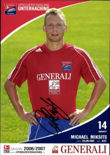 Autogrammkarte Fußballer Michael Miksits, SpVgg Unterhaching, Autogramm