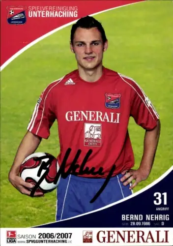 Autogrammkarte Fußballer Bernd Nehrig, SpVgg Unterhaching, Autogramm
