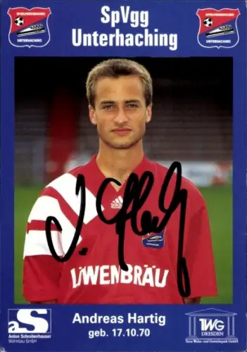 Autogrammkarte Fußballer Andreas Hartig, SpVgg Unterhaching, Autogramm