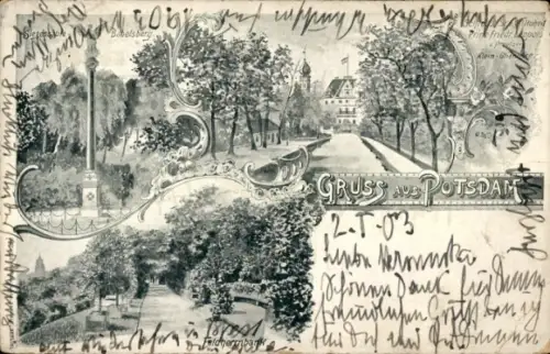 Litho Potsdam, Siegessäule Babelsberg, Schloss Klein-Glienicke, Feldherrnpark