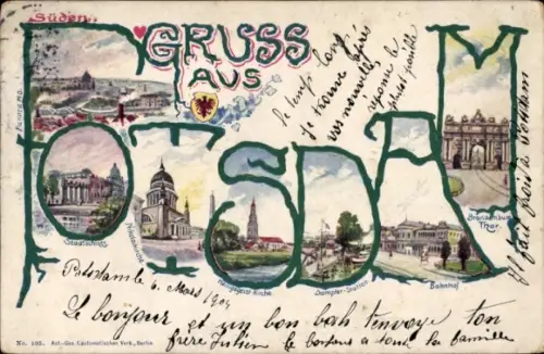 Buchstaben Litho Potsdam, Stadtschloss, Nikolaikirche, Brandenburger Tor, Bahnhof, Wappen