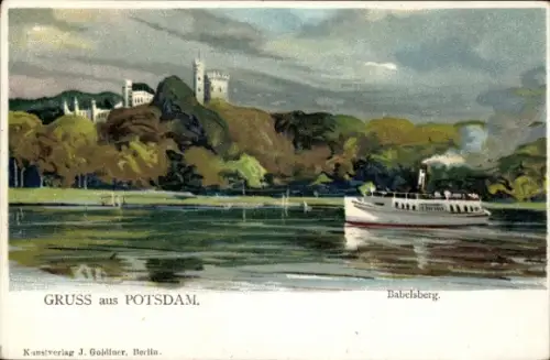 Künstler Ak Babelsberg Potsdam, Schloss Babelsberg, Dampfschiff