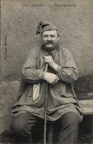 Ak Vendée, Mann in Tracht, Gehstock
