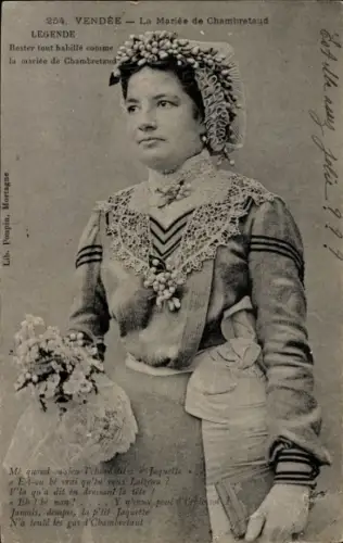 Ak Chambretaud Vendée, Frau in Tracht, Porträt, Blumen