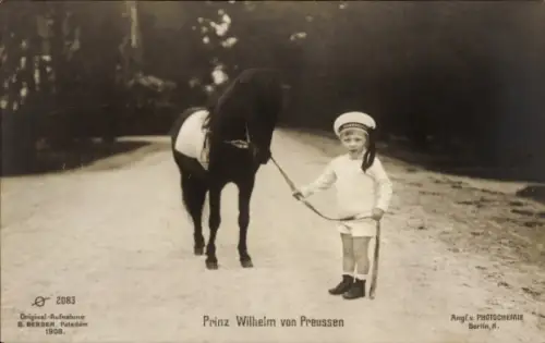 Ak Prinz Wilhelm von Preußen, Matrosenmütze, Pony