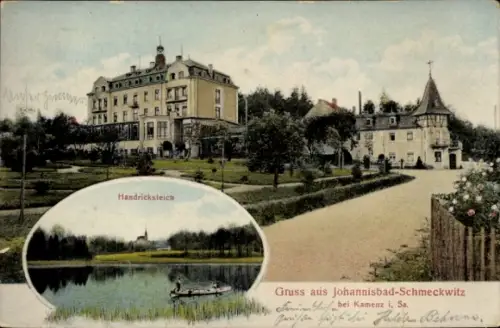 Ak Johannisbad Schmeckwitz Räckelwitz Oberlausitz, Handricksteich, Moor- und Eisenschwefelbad