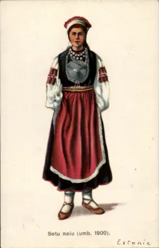 Künstler Ak Estland, Frau in Volkstracht
