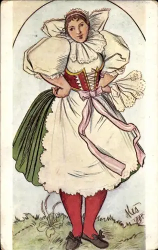 Künstler Ak Aleš, Mikoláš, Frau in Tracht