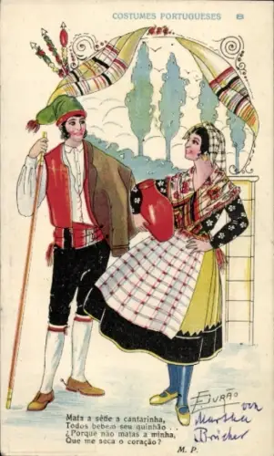 Künstler Ak Paar in portugiesischer Tracht