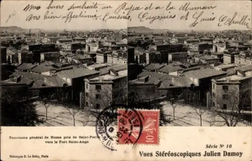 Stereo Ak Roma Rom Lazio, Panorama, Saint Pierre in Montorio vers le Fort Saint Ange