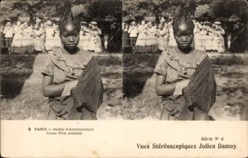Stereo Ak Paris XVI Trocadéro, Jardin d'Acclimatation, Jeune Fille Achanti