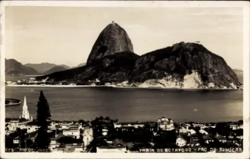 Ak Botafogo Rio de Janeiro Brasilien, Blick auf Zuckerhut, Praia de Botafogo,  Schwarz-Weiß