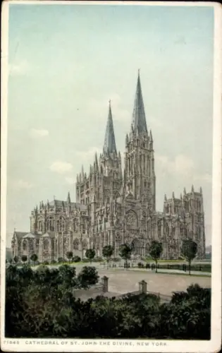 Ak New York City USA, Kathedrale St. John the Divine,  farbige , hohe Türme