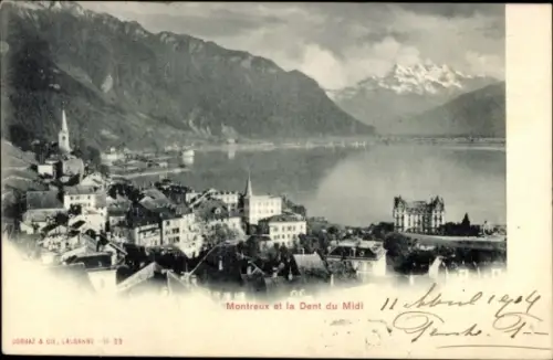Ak Montreux Kanton Waadt Schweiz, Blick auf  Dent du Midi, Berge, See, 
