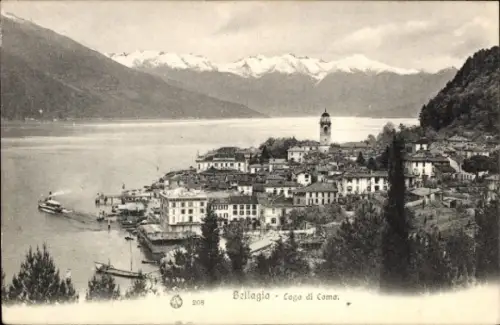 Ak Bellagio Lago di Como Lombardia,  Lago di Como, Berge im Hintergrund, Boot im Wasser