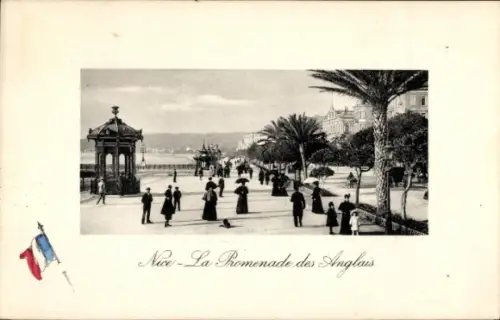 Ak Nice Nizza Alpes Maritimes,  Promenade des Anglais, Menschen, Palmen, Pavillon