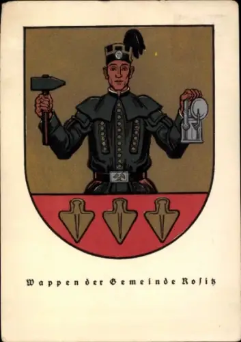 Wappen Ak Rositz im Altenburger Land Thüringen, Wappen der Gemeinde, Bergmann, Hammer, Lampe
