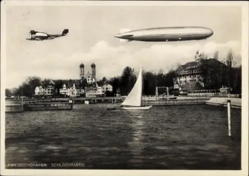 Ak Friedrichshafen am Bodensee, Schloss, Zeppelin, Wasserflugzeug