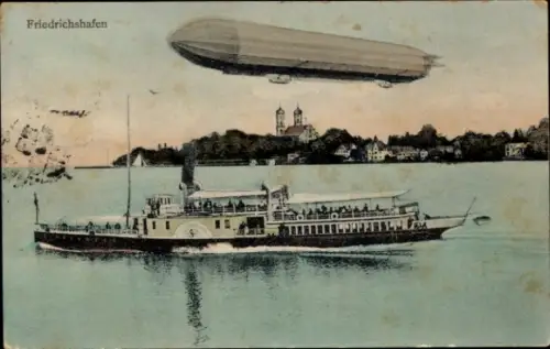 Ak Friedrichshafen am Bodensee, Dampfschiff, Zeppelin Luftschiff