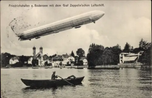 Ak Friedrichshafen am Bodensee, Zeppelin, Ruderboot