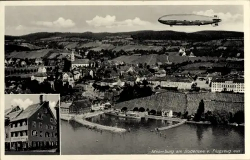 Ak Meersburg am Bodensee, Luftaufnahme von Meersburg, Bodensee, Zeppelin, Gasthaus Anker