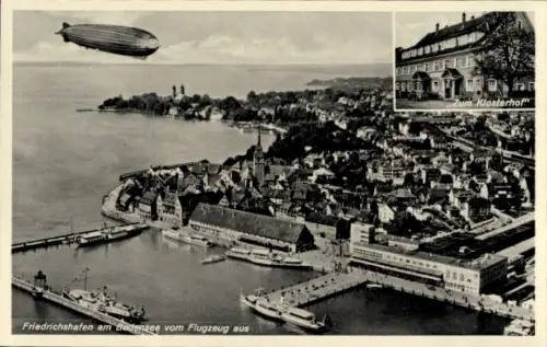 Ak Friedrichshafen am Bodensee, Luftaufnahme von  Bodensee, Zeppelin, Klosterhof
